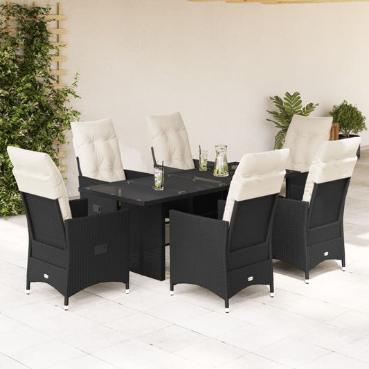 Set da Pranzo da Giardino 7 pz Nero con Cuscini in Polyrattan - homemem39