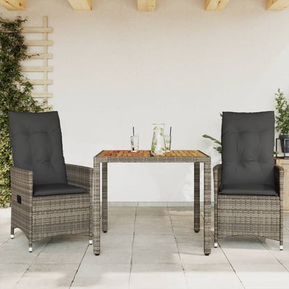 Set da Bistrò 3 pz con Cuscini Grigio in Polyrattan | homemem39