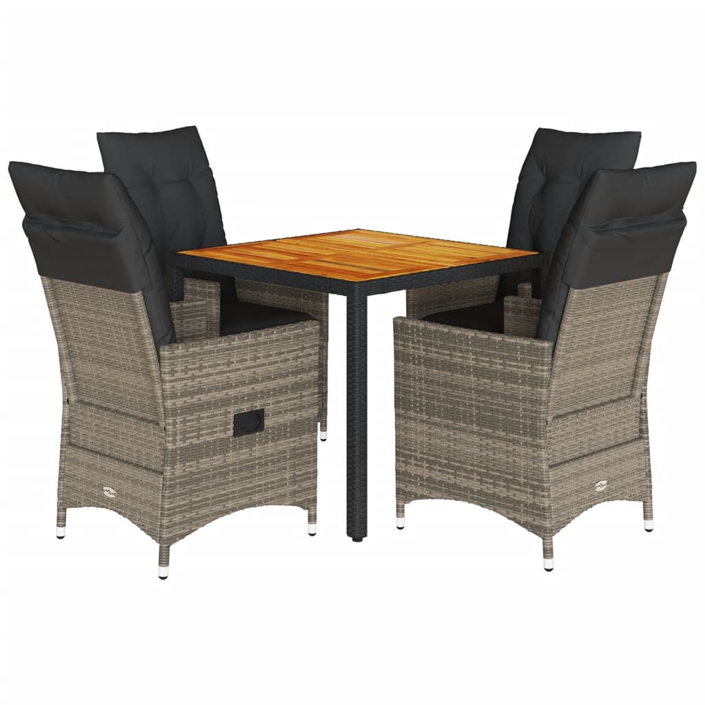 Set da Pranzo da Giardino 5 pz con Cuscini in Polyrattan Grigio | homemem39