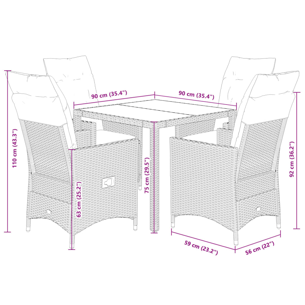 Set da Pranzo da Giardino 5 pz con Cuscini in Polyrattan Grigio | homemem39