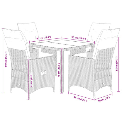 Set da Pranzo da Giardino 5 pz con Cuscini in Polyrattan Grigio | homemem39
