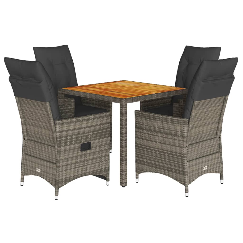 Set da Pranzo da Giardino 5 pz con Cuscini in Polyrattan Grigio | homemem39