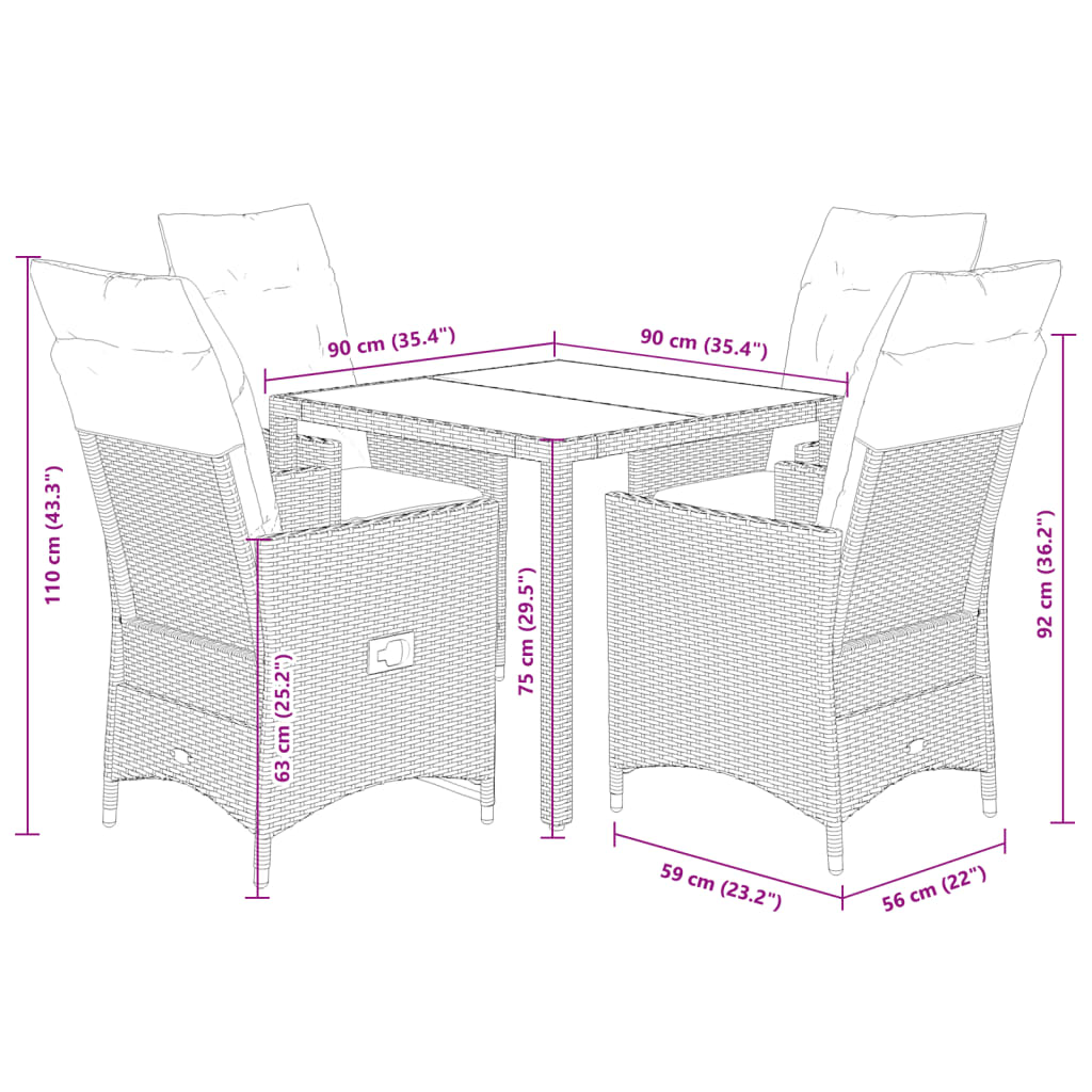 Set da Pranzo da Giardino 5 pz con Cuscini in Polyrattan Grigio | homemem39