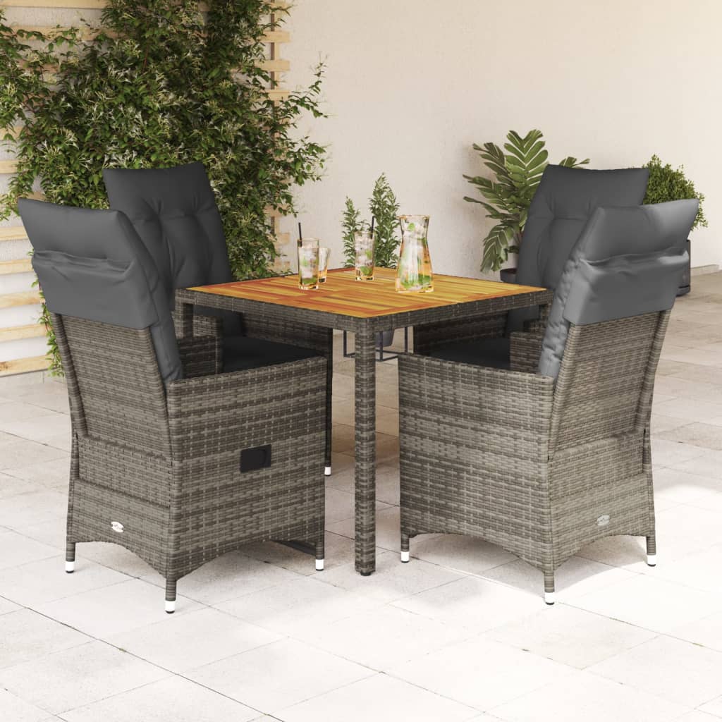 Set da Pranzo da Giardino 5 pz con Cuscini in Polyrattan Grigio | homemem39