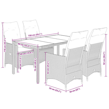 Set da Pranzo da Giardino 5 pz con Cuscini in Polyrattan Grigio | homemem39