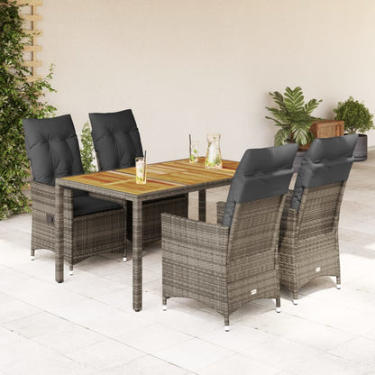 Set da Pranzo da Giardino 5 pz con Cuscini in Polyrattan Grigio | homemem39