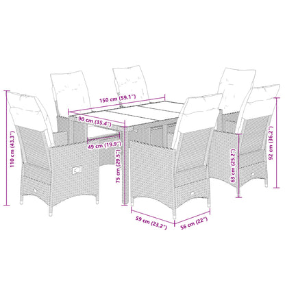 Set da Pranzo da Giardino 7 pz con Cuscini in Polyrattan Grigio | homemem39