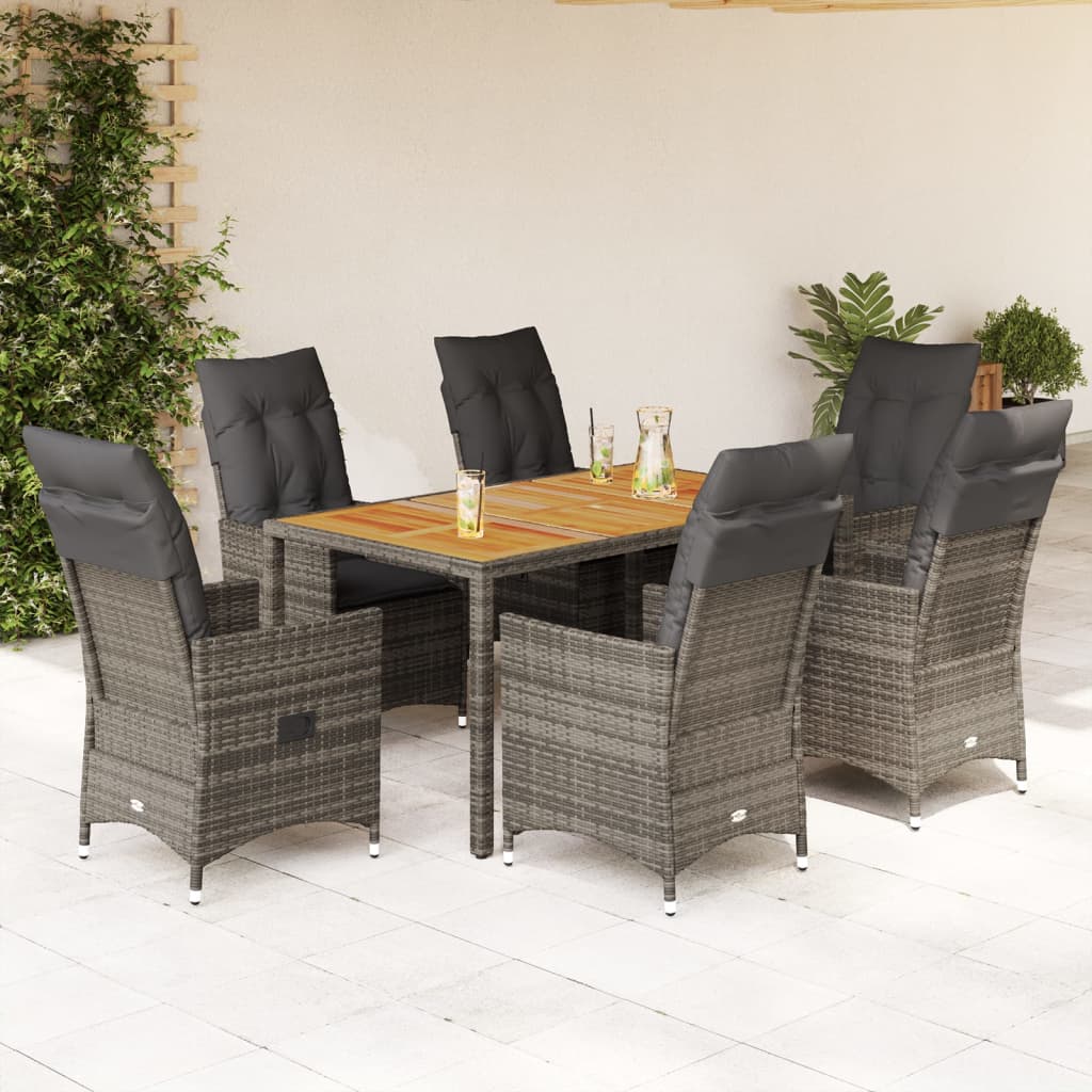 Set da Pranzo da Giardino 7 pz con Cuscini in Polyrattan Grigio | homemem39