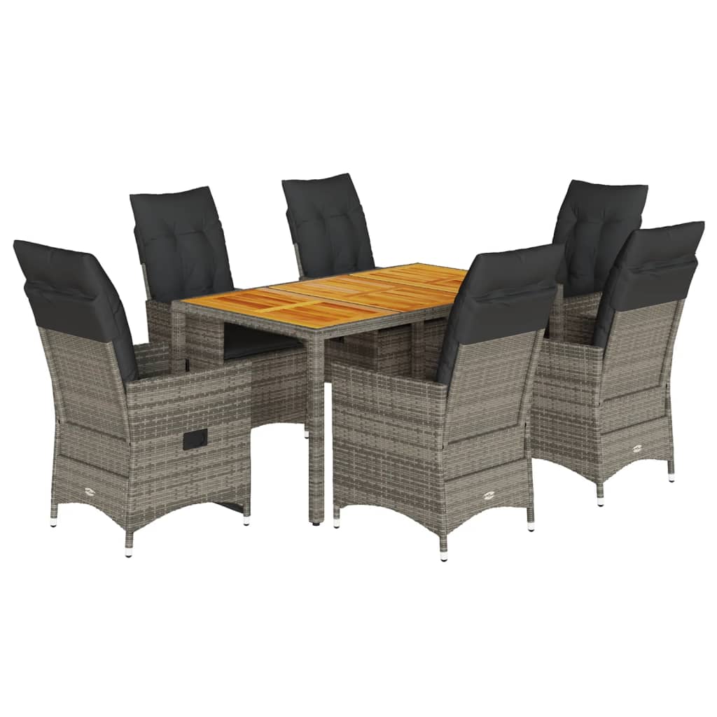 Set da Pranzo da Giardino 7 pz con Cuscini in Polyrattan Grigio | homemem39