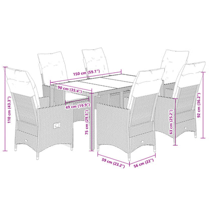 Set da Pranzo da Giardino 7 pz con Cuscini in Polyrattan Grigio | homemem39