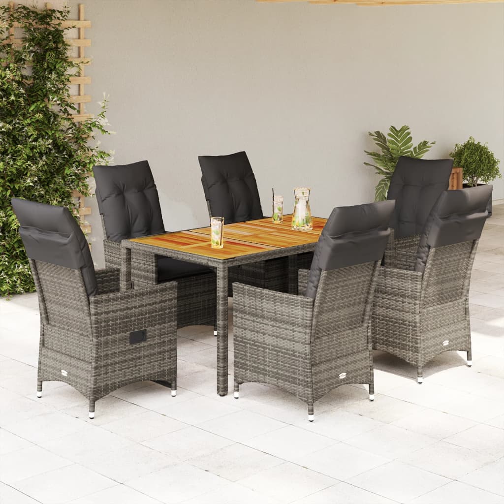 Set da Pranzo da Giardino 7 pz con Cuscini in Polyrattan Grigio | homemem39