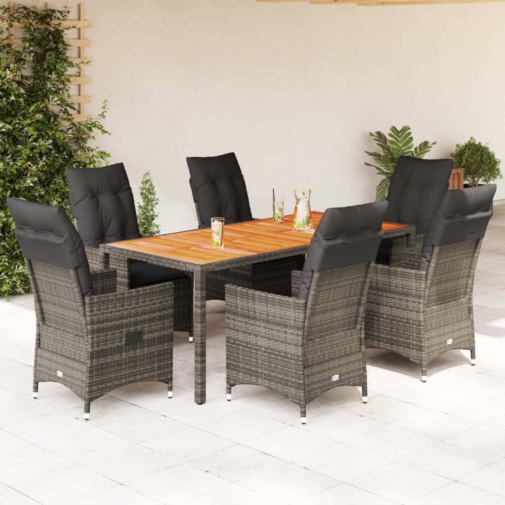 Set da Pranzo da Giardino 7 pz con Cuscini in Polyrattan Grigio | homemem39