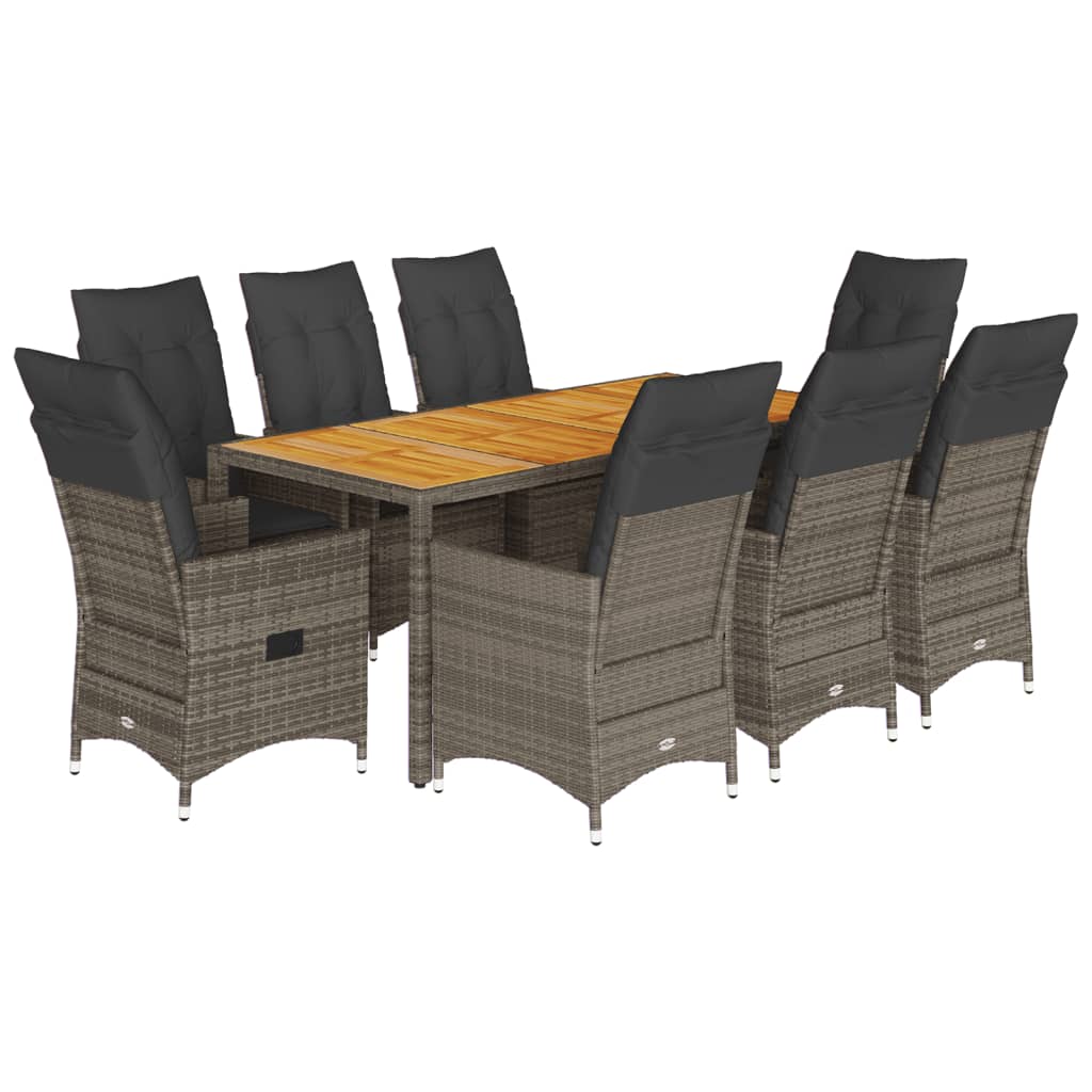 Set da Pranzo da Giardino 9 pz con Cuscini in Polyrattan Grigio | homemem39