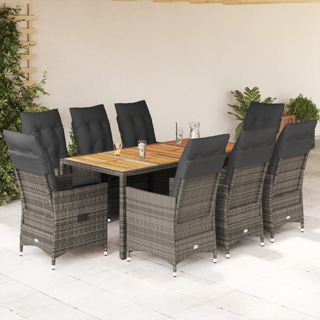 Set da Pranzo da Giardino 9 pz con Cuscini in Polyrattan Grigio | homemem39