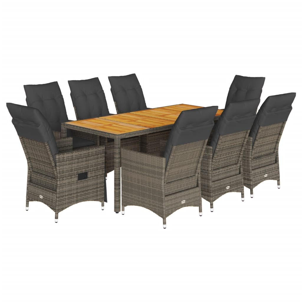 Set da Pranzo da Giardino 9 pz con Cuscini in Polyrattan Grigio | homemem39