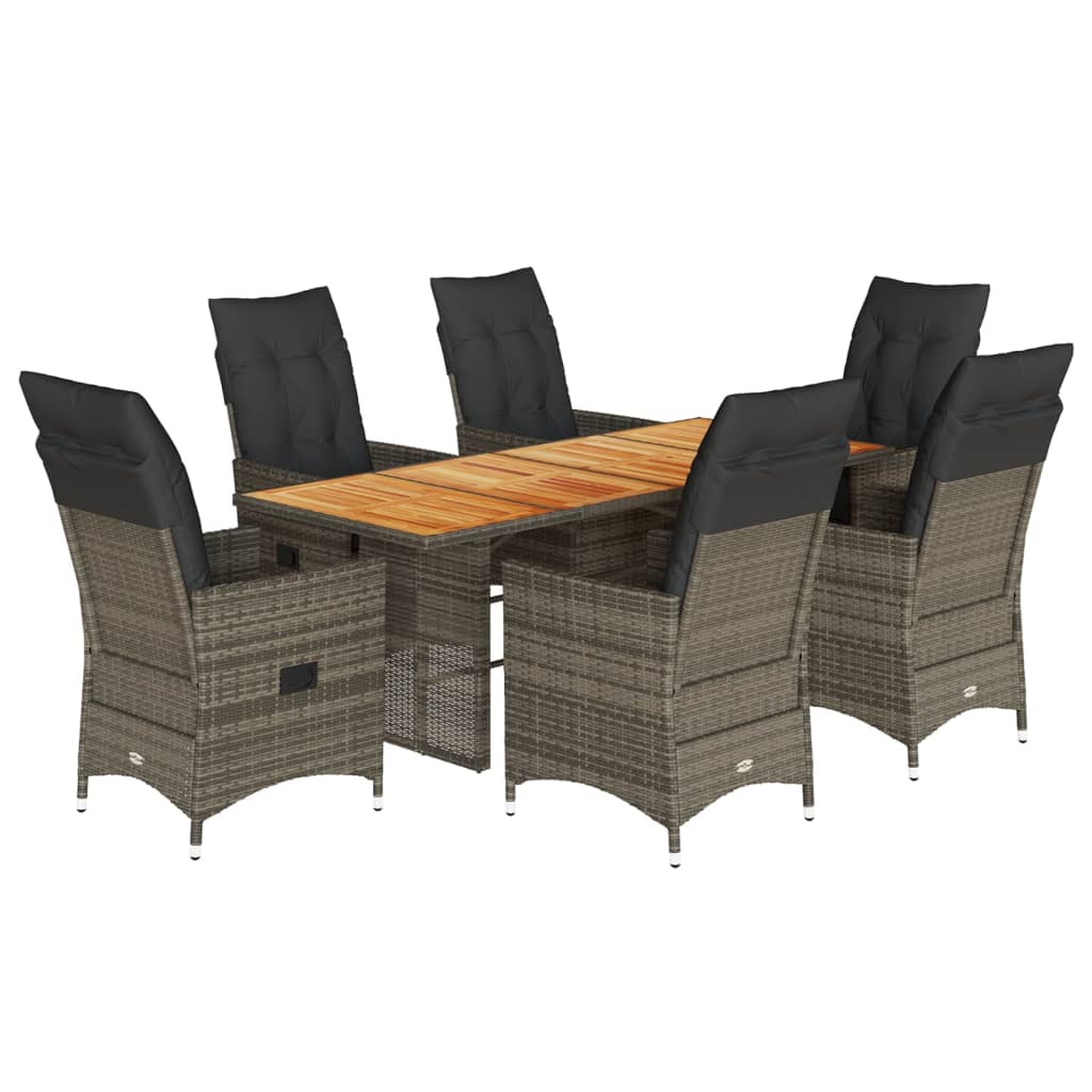 Set da Pranzo da Giardino 7 pz con Cuscini in Polyrattan Grigio | homemem39