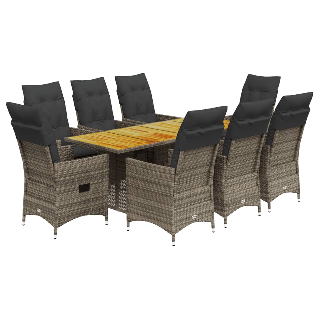 Set da Pranzo da Giardino 9 pz con Cuscini in Polyrattan Grigio | homemem39