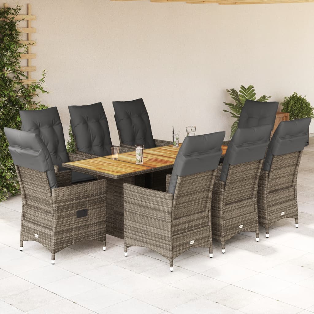 Set da Pranzo da Giardino 9 pz con Cuscini in Polyrattan Grigio | homemem39