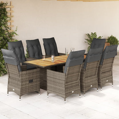 Set da Pranzo da Giardino 9 pz con Cuscini in Polyrattan Grigio | homemem39