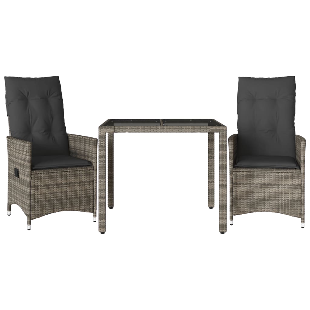 Set da Bistrò 3 pz con Cuscini Grigio in Polyrattan | homemem39