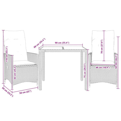 Set da Bistrò 3 pz con Cuscini Grigio in Polyrattan | homemem39