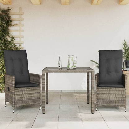 Set da Bistrò 3 pz con Cuscini Grigio in Polyrattan | homemem39