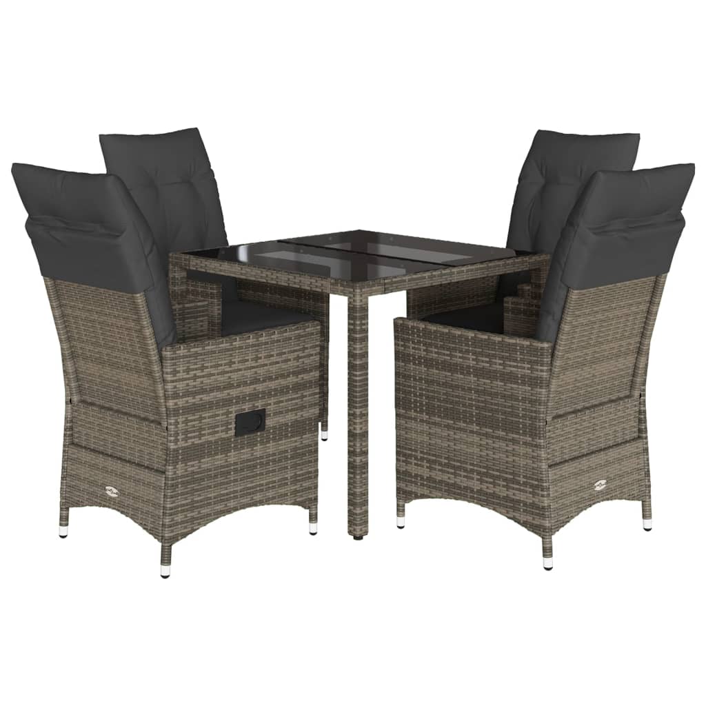 Set da Pranzo da Giardino 5 pz con Cuscini in Polyrattan Grigio | homemem39