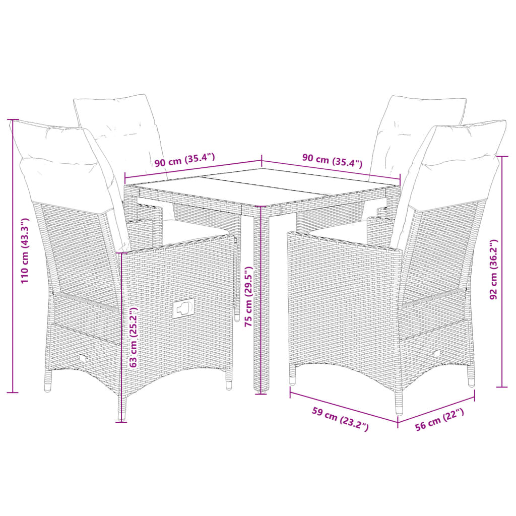 Set da Pranzo da Giardino 5 pz con Cuscini in Polyrattan Grigio | homemem39