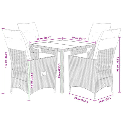 Set da Pranzo da Giardino 5 pz con Cuscini in Polyrattan Grigio | homemem39