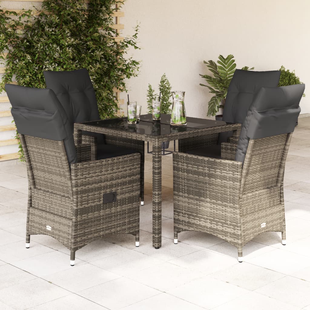 Set da Pranzo da Giardino 5 pz con Cuscini in Polyrattan Grigio | homemem39