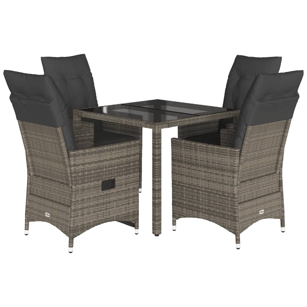 Set da Pranzo da Giardino 5 pz con Cuscini in Polyrattan Grigio | homemem39