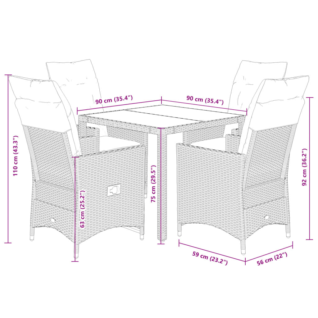 Set da Pranzo da Giardino 5 pz con Cuscini in Polyrattan Grigio | homemem39