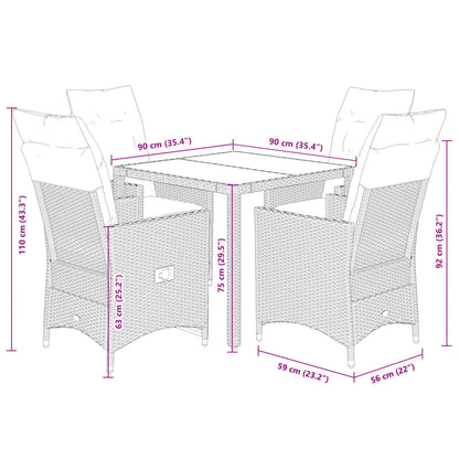 Set da Pranzo da Giardino 5 pz con Cuscini in Polyrattan Grigio | homemem39