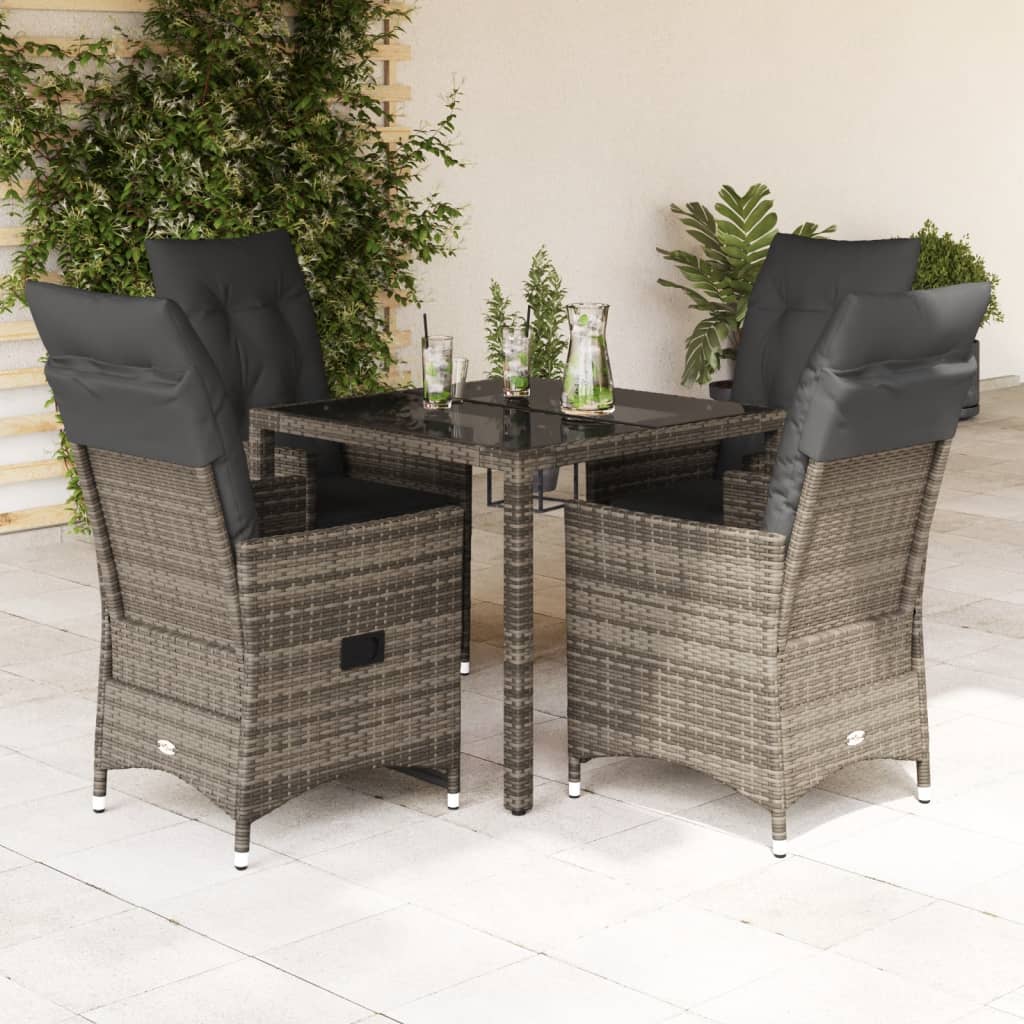 Set da Pranzo da Giardino 5 pz con Cuscini in Polyrattan Grigio | homemem39