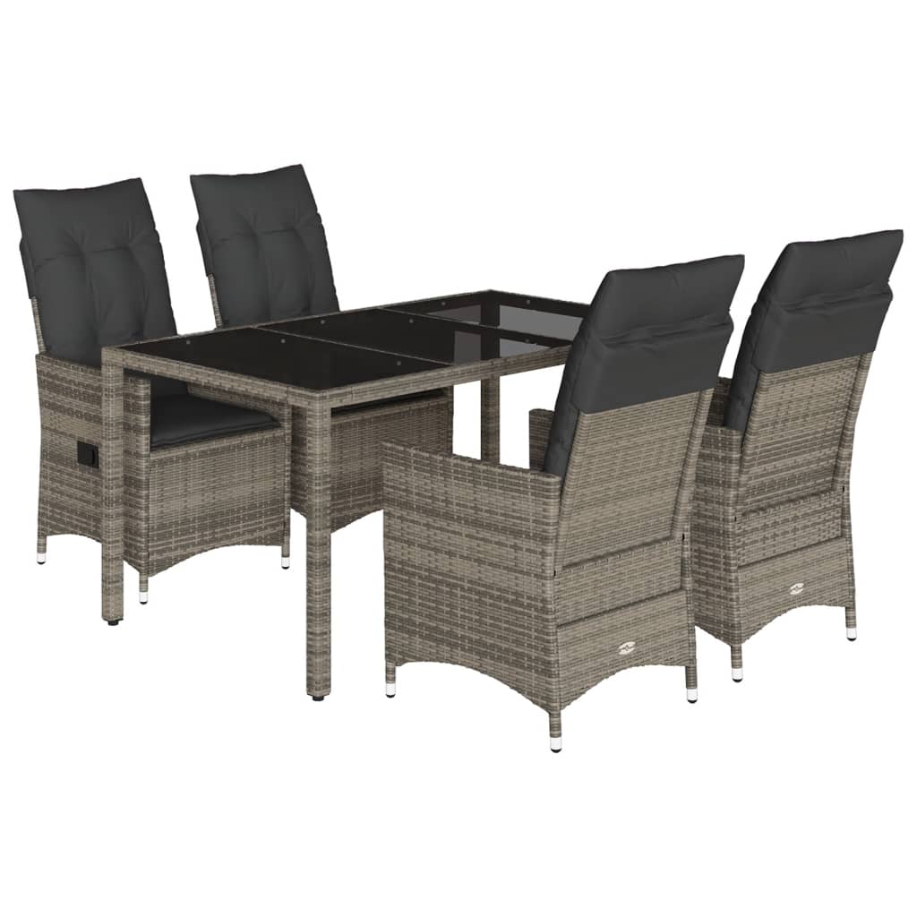 Set da Pranzo da Giardino 5 pz con Cuscini in Polyrattan Grigio | homemem39