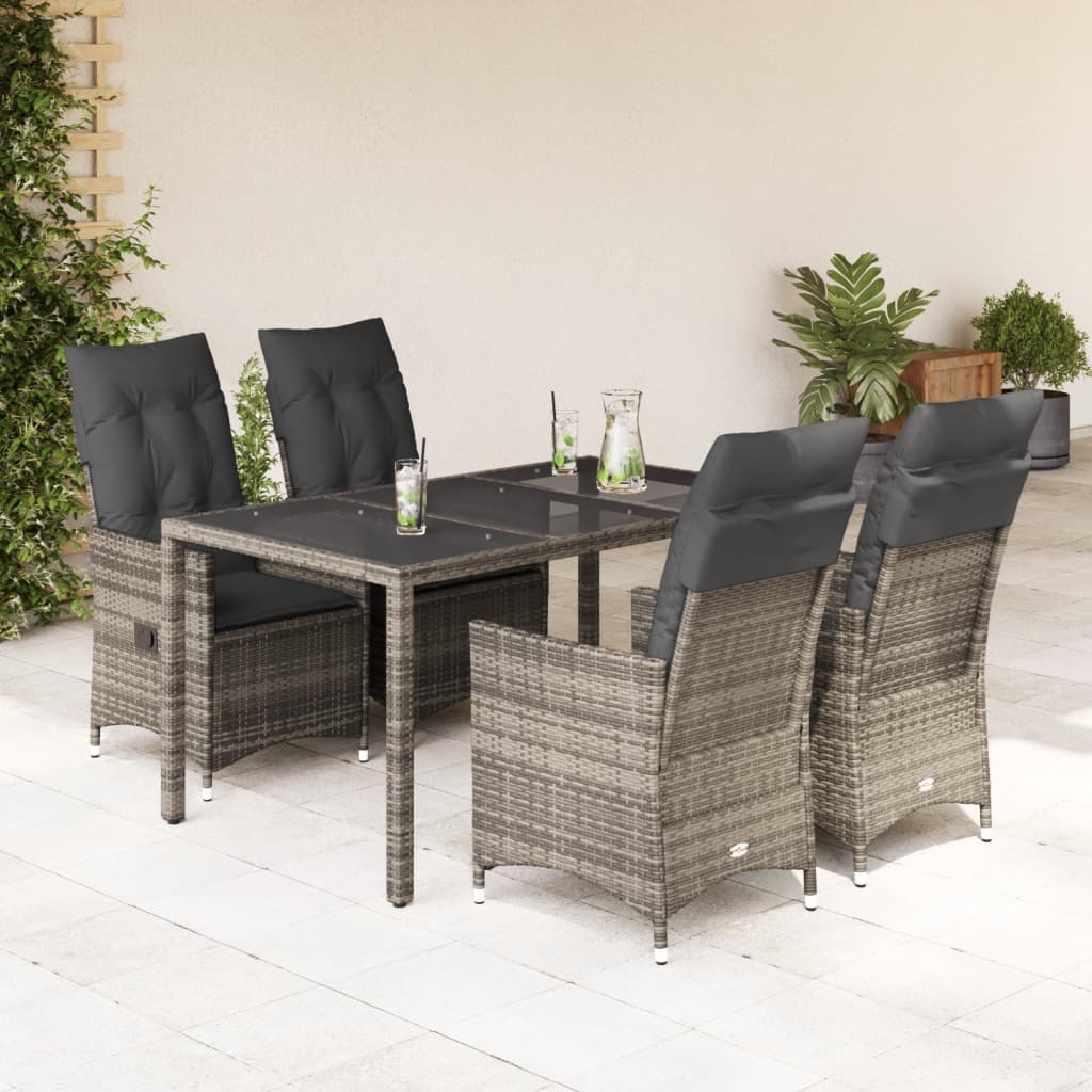 Set da Pranzo da Giardino 5 pz con Cuscini in Polyrattan Grigio | homemem39
