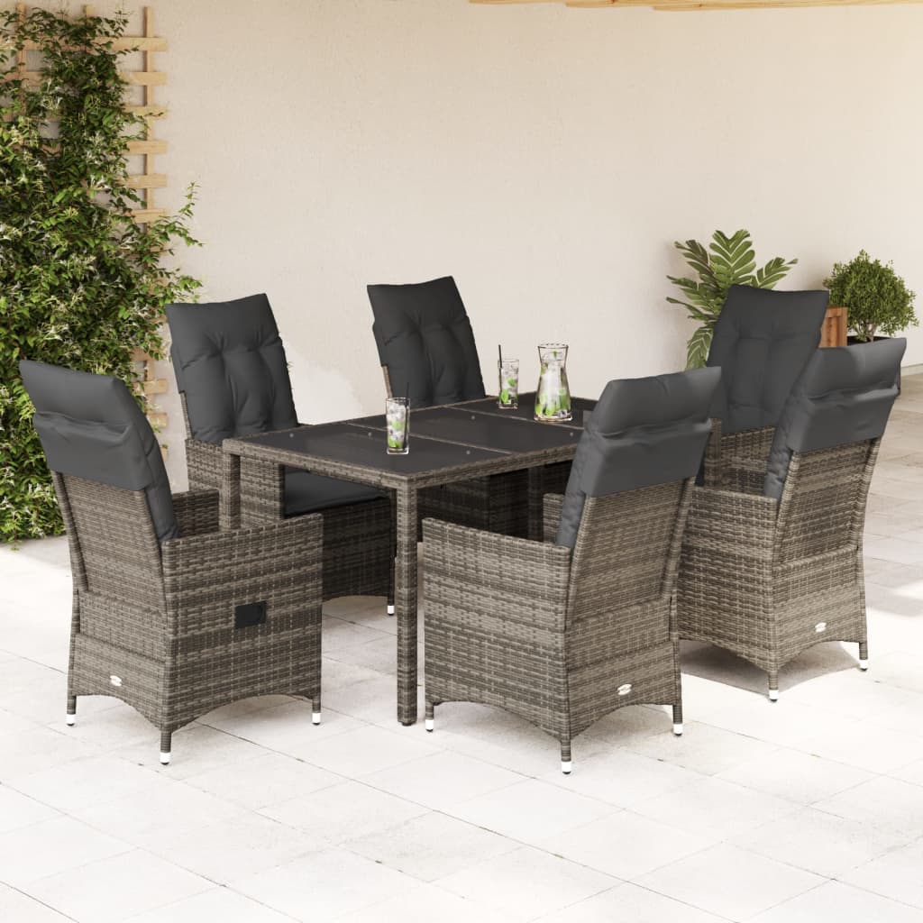Set da Pranzo da Giardino 7 pz con Cuscini in Polyrattan Grigio | homemem39