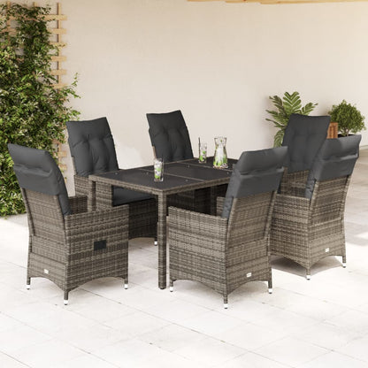Set da Pranzo da Giardino 7 pz con Cuscini in Polyrattan Grigio | homemem39