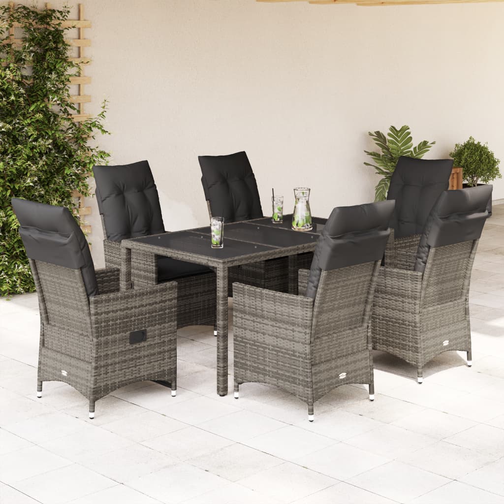 Set da Pranzo da Giardino 7 pz con Cuscini in Polyrattan Grigio | homemem39
