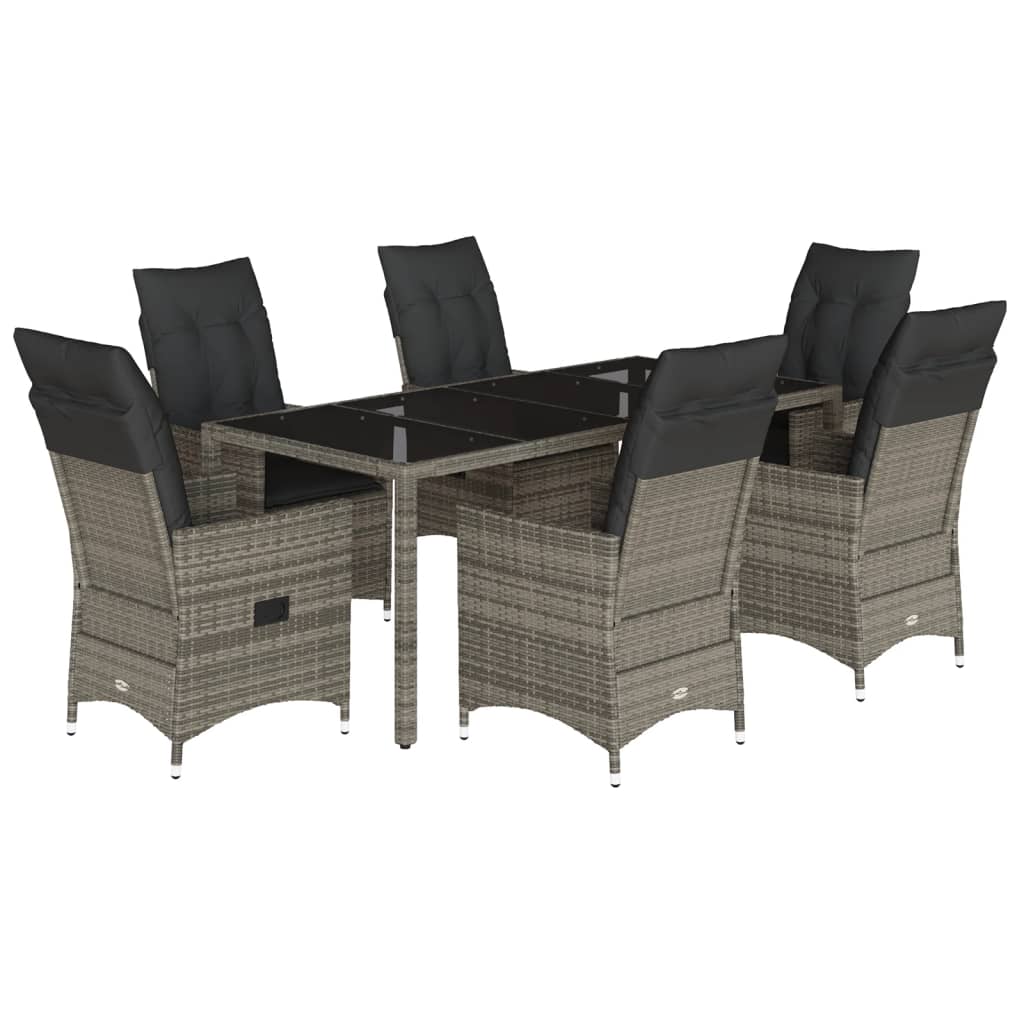 Set da Pranzo da Giardino 7 pz con Cuscini in Polyrattan Grigio | homemem39