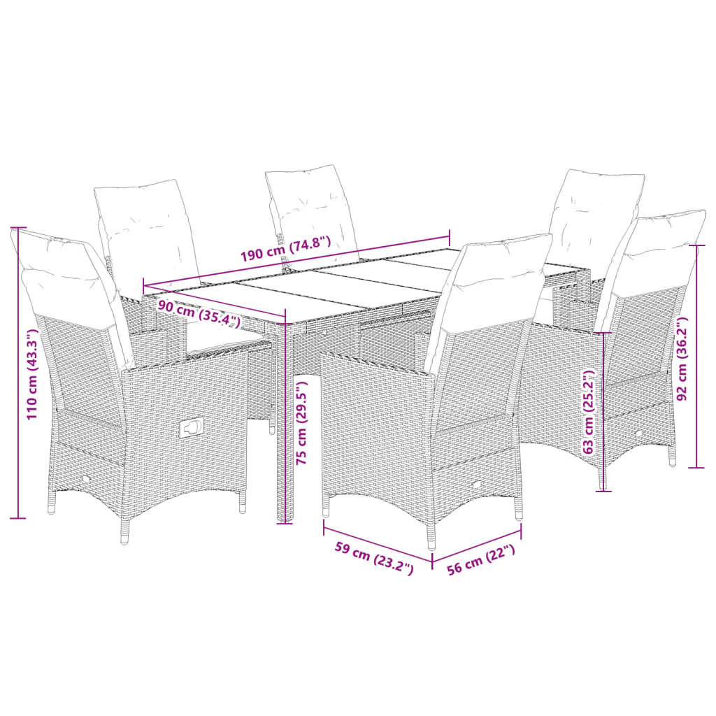 Set da Pranzo da Giardino 7 pz con Cuscini in Polyrattan Grigio | homemem39