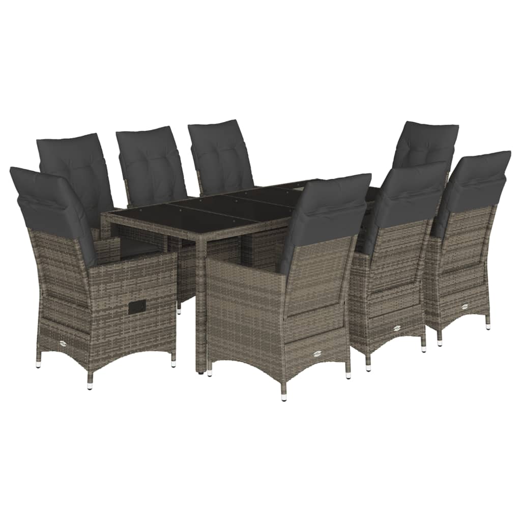 Set da Pranzo da Giardino 9 pz con Cuscini in Polyrattan Grigio | homemem39