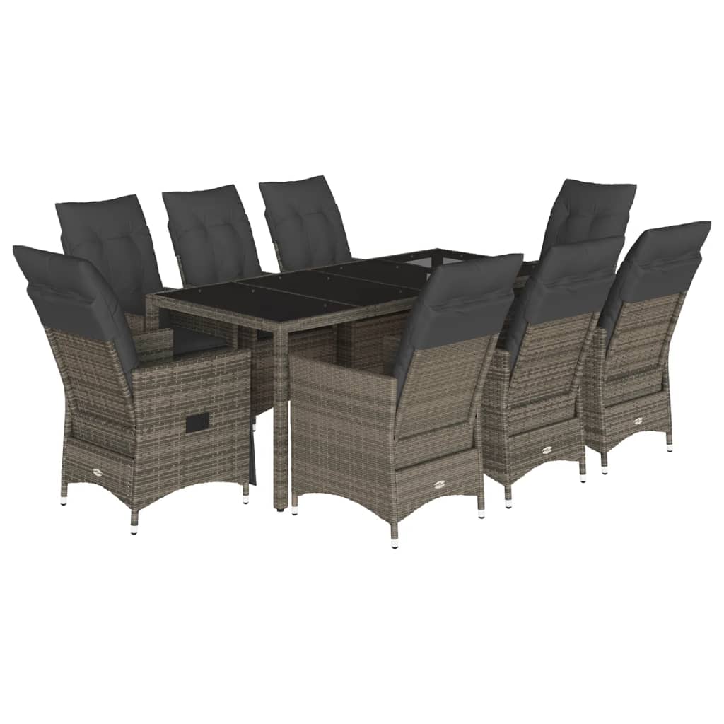 Set da Pranzo da Giardino 9 pz con Cuscini in Polyrattan Grigio | homemem39