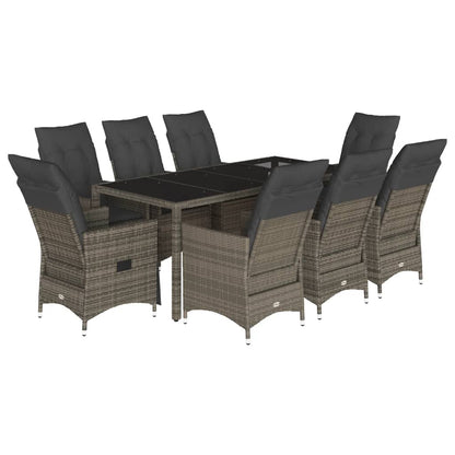 Set da Pranzo da Giardino 9 pz con Cuscini in Polyrattan Grigio | homemem39