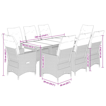Set da Pranzo da Giardino 9 pz con Cuscini in Polyrattan Grigio | homemem39