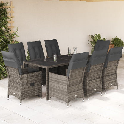 Set da Pranzo da Giardino 9 pz con Cuscini in Polyrattan Grigio | homemem39
