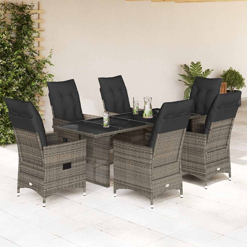 Set da Pranzo da Giardino 7 pz con Cuscini in Polyrattan Grigio | homemem39