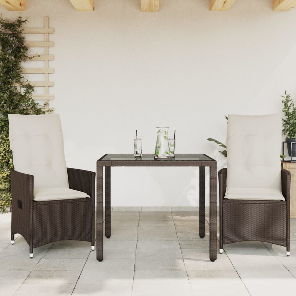 Set Bistrò 3 pz con Cuscini Marrone in Polyrattan - homemem39