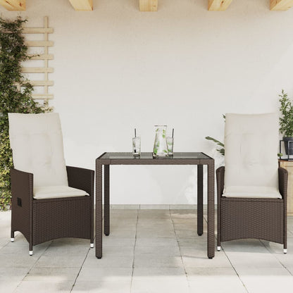 Set Bistrò 3 pz con Cuscini Marrone in Polyrattan - homemem39