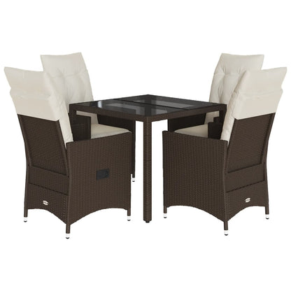 Set da Pranzo da Giardino 5pz con Cuscini in Polyrattan Marrone - homemem39